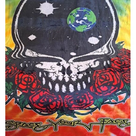 New Grateful Dead Plush Fleece Throw Gift Blanket Space Your Face Rainbow Skull - Picture 3 of 5
